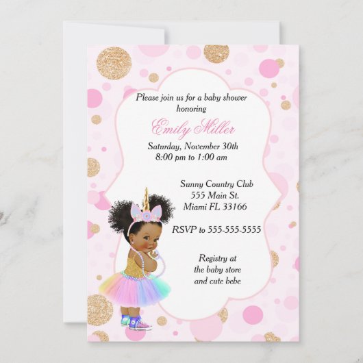 ユニコーンのベビーシャワーの招待状のヴィンテージ2 招待状 (正面)