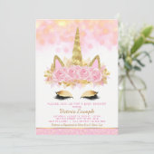 ユニコーンのベビーシャワー招待状 ピンク ゴールド ユニコーン 招待状 (スタンド正面)