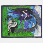 ユニコーンのペガソスの天使によっては女の子の翼の飛んでいるな猫が飛びました フリースブランケット (正面(横))