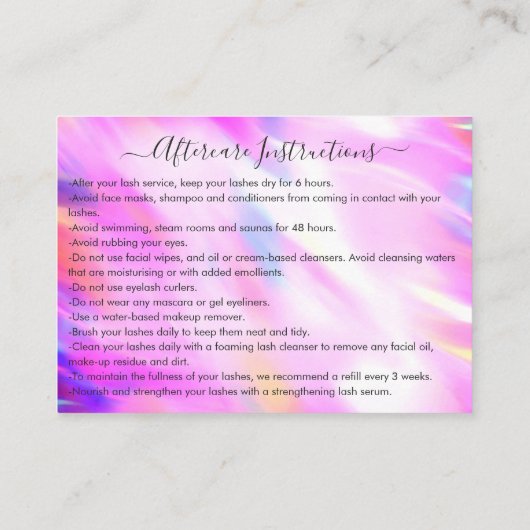 ユニコーンのホログラフィックグリッターがアフターケアの後遺症を漂流 名刺 (裏面)