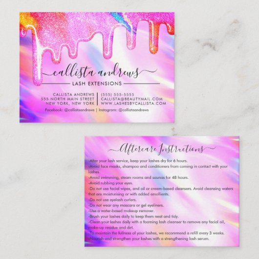 ユニコーンのホログラフィックグリッターがアフターケアの後遺症を漂流 名刺 (正面/裏面)