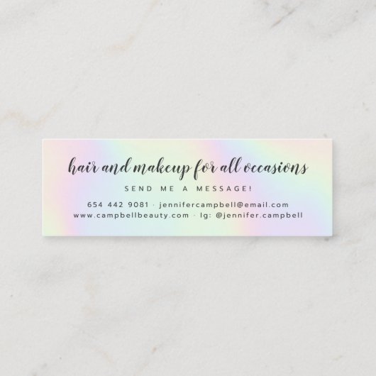 ユニコーンのホログラフィックグリッターは釉薬のメイクアップ毛を乾燥させる スキニー名刺 (裏面)