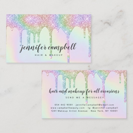 ユニコーンのホログラフィックグリッターは釉薬のメイクアップ毛を乾燥させる 名刺 (正面/裏面)