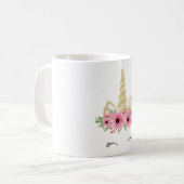 ユニコーンのマグ、グリッターのユニコーンのマグ、花のユニコーン コーヒーマグカップ (正面左)