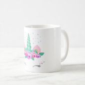 ユニコーンのマグ、グリッターのユニコーンのマグ、花のユニコーンC コーヒーマグカップ (正面右)