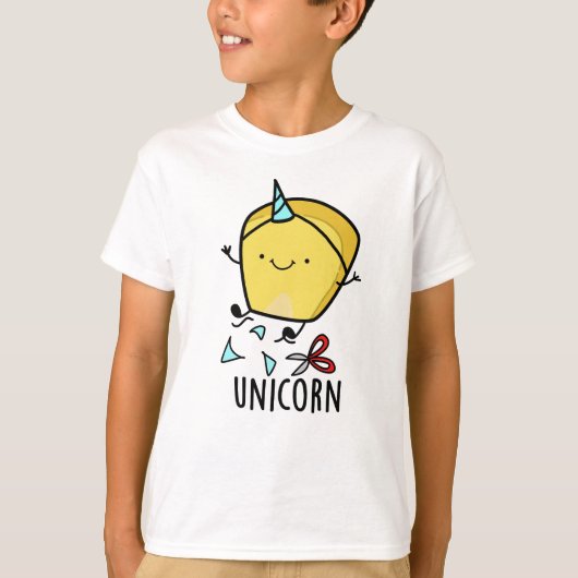 ユニコーンのユーモアあふれるコーンパン  Tシャツ (正面)