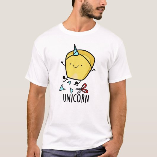 ユニコーンのユーモアあふれるコーンパン  Tシャツ (正面)