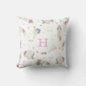 ユニコーンのヨガかわいいおもしろい白モノグラムお洒落 クッション (正面)