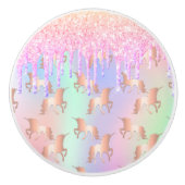 ユニコーンのレインボーグリッターはピンクのパープルミントを乾燥 セラミックノブ (正面)