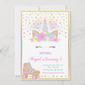 ユニコーンのローラースケートで滑るの招待状、ユニコーン 招待状 (正面)