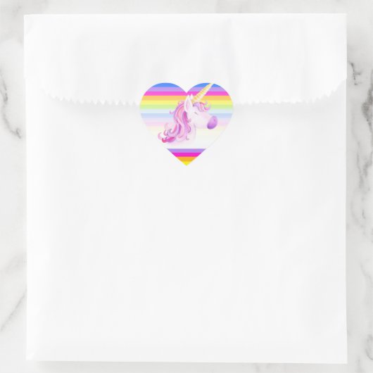 ユニコーンのワイの水色のレインボーストライプのシール ハートシール (バッグ)