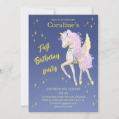 ユニコーンのワンイヤー誕生日フラット招待カード 招待状 (正面)