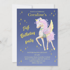 ユニコーンのワンイヤー誕生日フラット招待カード 招待状