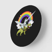 ユニコーンの乗馬のTレックスの恐竜の魔法の虹 ラウンド壁時計 (傾斜)