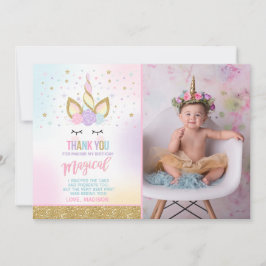 ユニコーンの写真のサンキューカードのピンクの金ゴールドのユニコーン サンキューカード