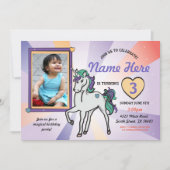 ユニコーンの写真の誕生日の招待状のデキセドリン錠 招待状 (正面)