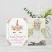 ユニコーンの写真を使った誕生日パーティーの招待状 招待状 (スタンド正面)