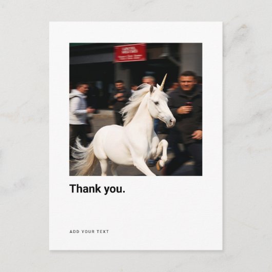 ユニコーンの写真を使った面白い感謝カード ポストカード (正面)