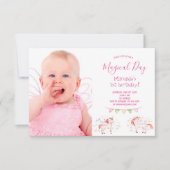 ユニコーンの写真　1歳の誕生日パーティー　女の子の招待状 招待状 (正面)