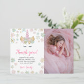 ユニコーンの冬の誕生日感謝カード（写真付き） 招待状 (スタンド正面)