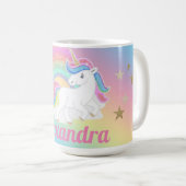 ユニコーンの可愛いグリッターレインボー&名前をカスタムする コーヒーマグカップ (正面右)
