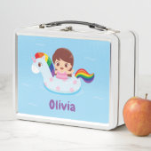 ユニコーンの可愛い少女レインボープール浮体名 メタルランチボックス (インサイチュ)