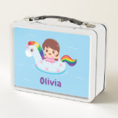 ユニコーンの可愛い少女レインボープール浮体名 メタルランチボックス (裏面)