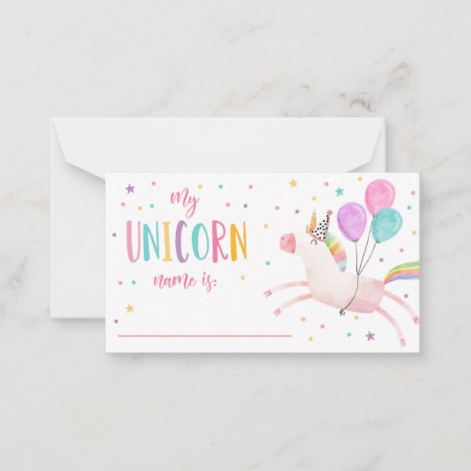 ユニコーンの名前の魔法の誕生日ゲーム ノートカード (正面)