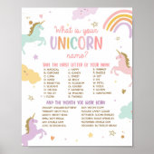 ユニコーンの名前の魔法の誕生日ゲーム ポスター (正面)