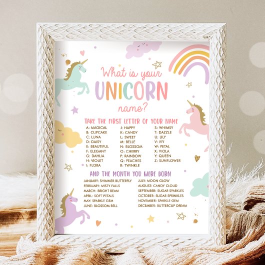 ユニコーンの名前の魔法の誕生日ゲーム ポスター