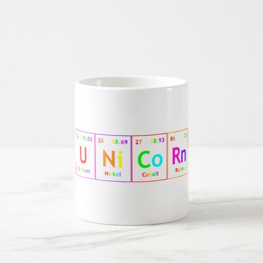 ユニコーンの周期表の要素の単語の虹色 コーヒーマグカップ (中央)