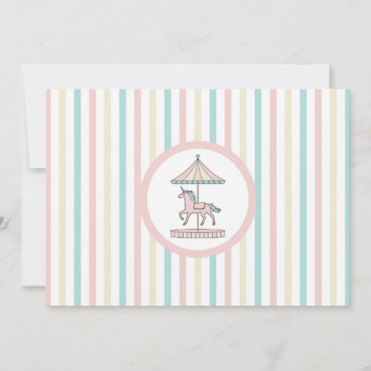 ユニコーンの回転木馬の誕生日の招待状のピンクの写真 招待状 (裏面)