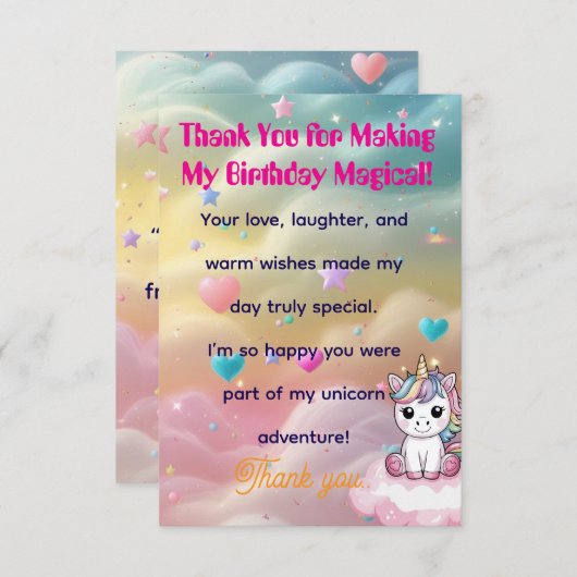 ユニコーンの夢の感謝カード サンキューカード (正面/裏面)