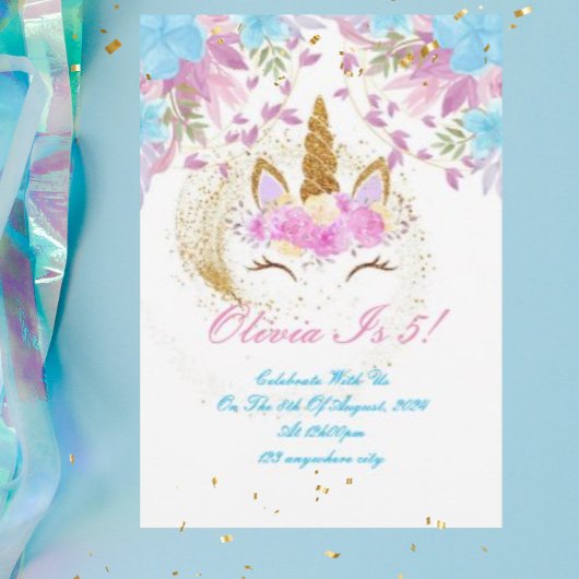ユニコーンの女の子の誕生日の招待状 セーブザデート