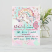 ユニコーンの女の子の誕生日パーティー招待状 招待状 (スタンド正面)