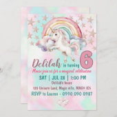 ユニコーンの女の子の誕生日パーティー招待状 招待状 (正面/裏面)