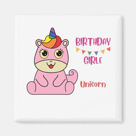 ユニコーンの女の子の誕生日，幼児の誕生日素晴らし, gif マグネット (正面)