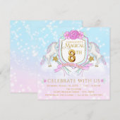 ユニコーンの女の子の8歳の誕生日パーティーの招待状 招待状 (正面/裏面)