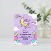 ユニコーンの女の子 2歳の誕生日のお知らせカード ポストカード (スタンド正面)