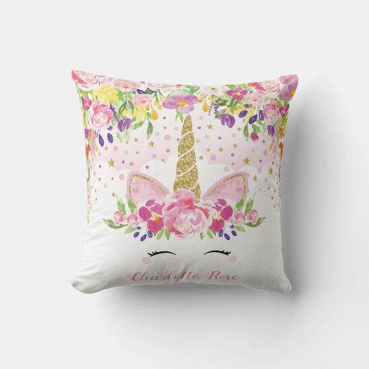 ユニコーンの女の赤ちゃんの子供部屋の装飾の花柄の虹 クッション (正面)