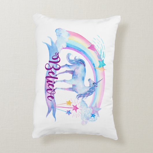 /ユニコーンの女の赤ちゃんの子供部屋部屋の装飾信じて下さい アクセントクッション (裏面(縦))