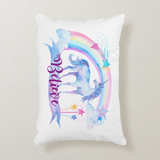 /ユニコーンの女の赤ちゃんの子供部屋部屋の装飾信じて下さい アクセントクッション (正面(垂直))