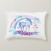 /ユニコーンの女の赤ちゃんの子供部屋部屋の装飾信じて下さい アクセントクッション (裏面)