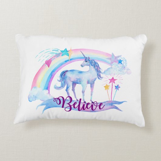 /ユニコーンの女の赤ちゃんの子供部屋部屋の装飾信じて下さい アクセントクッション (裏面)