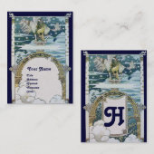 ユニコーンの女性,青い白い金ゴールド 名刺 (正面/裏面)