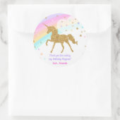 ユニコーンの好意ステッカー、ピンク&金ゴールドステッカー ラウンドシール (バッグ)