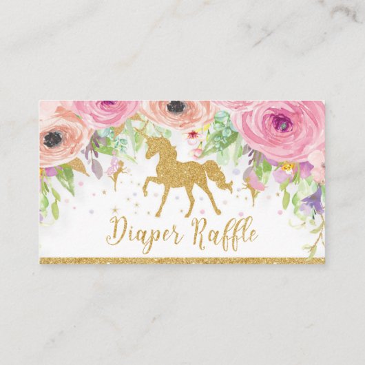 ユニコーンの妖精のベビーシャワーのおむつのラッフルの花柄 エンクロージャーカード (裏面)