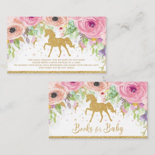 ユニコーンの妖精のベビーシャワーはベビーのための本を持って来ます エンクロージャーカード (正面/裏面)