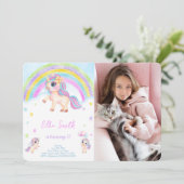 ユニコーンの子供の誕生日写真招待状 招待状 (スタンド正面)