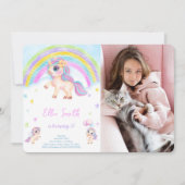 ユニコーンの子供の誕生日写真招待状 招待状 (正面)